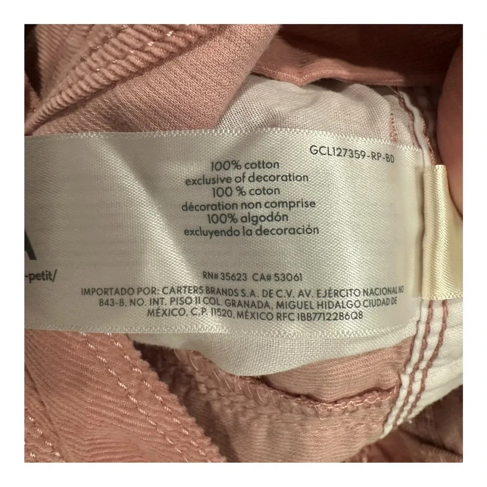 OshKosh Bgosh Girls Pink Corduroy Overalls Eyelet Lace Trim Size 3T Cotton